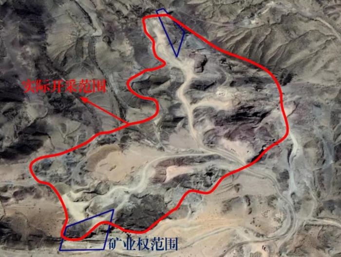 2021年5月的衛(wèi)星遙感影像顯示，白土崗子石料廠礦業(yè)權(quán)面積僅16.65畝，越界開采達(dá)207畝，超出12.4倍