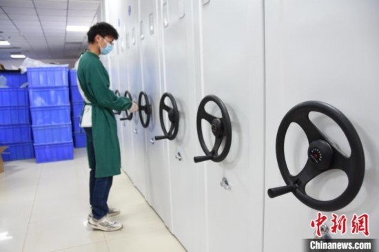 圖為鄭州大學人骨考古實驗室內的骨骼標本庫。王宇 攝