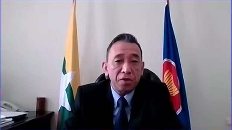 昂苗敏致辭。中國駐東盟使團(tuán)供圖