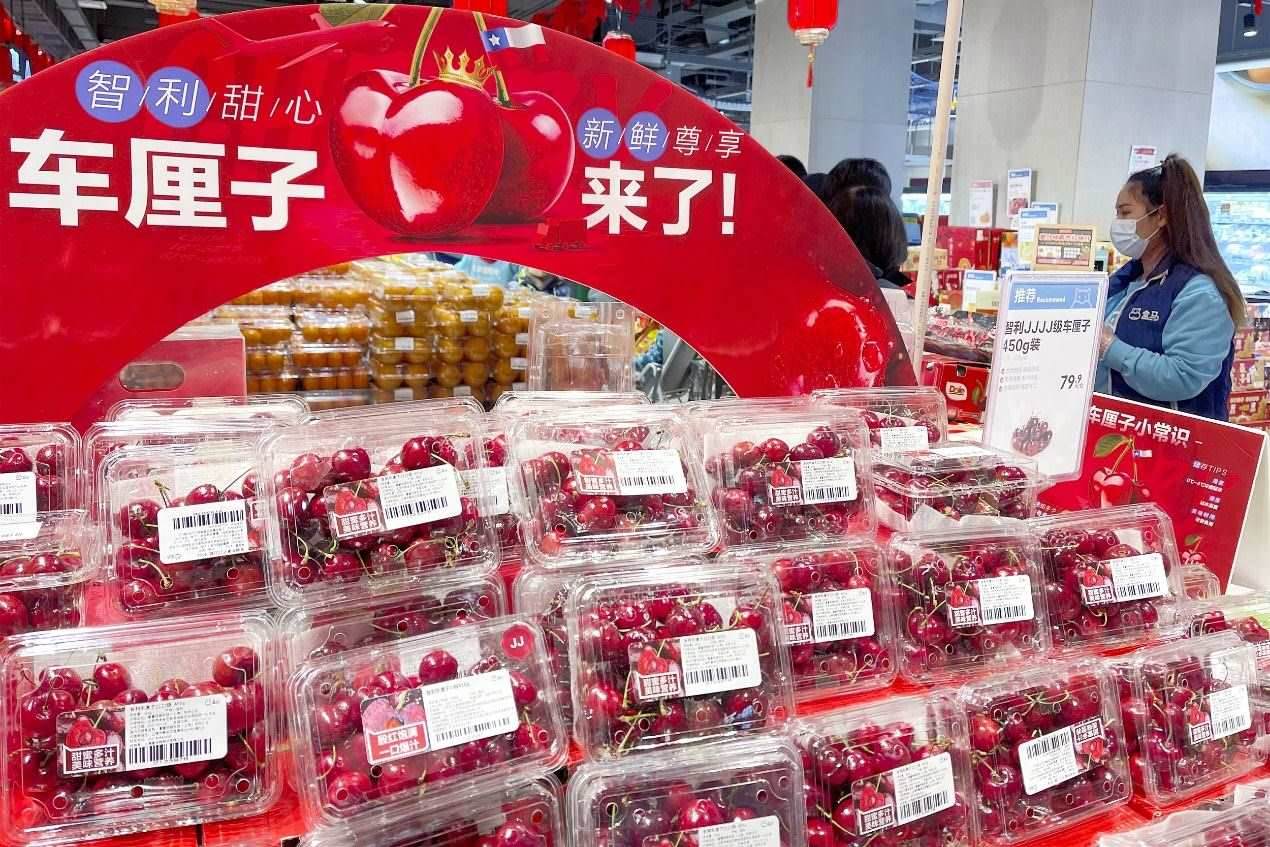 北京一家盒馬鮮生超市中智利車?yán)遄邮圪u區(qū)。來(lái)源：視覺(jué)中國(guó)