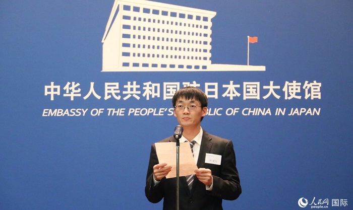 獲獎(jiǎng)學(xué)生代表、大阪大學(xué)博士生劉亞飛發(fā)表感言。人民網(wǎng) 許可攝