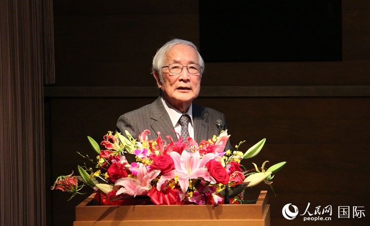 日中科學(xué)技術(shù)交流協(xié)會會長山脅道夫致辭。人民網(wǎng) 許可攝