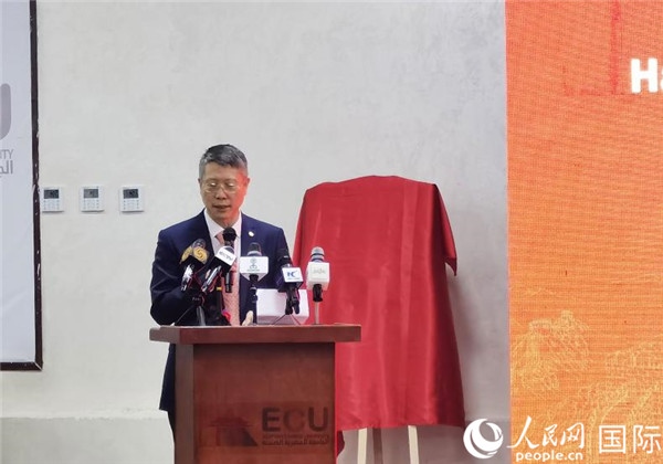 中國石化非洲代表處總代表衛(wèi)東致辭。人民網(wǎng)記者 沈小曉攝