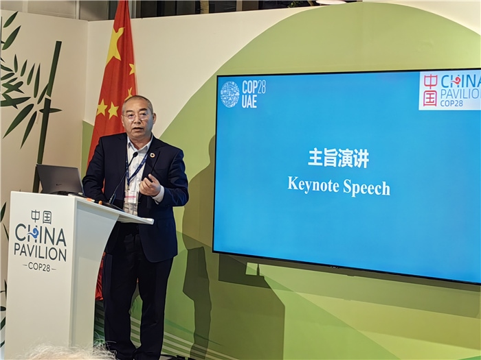 晶澳太陽能科技股份有限公司高級(jí)副總裁孫廣彬發(fā)言。COP28中國角供圖