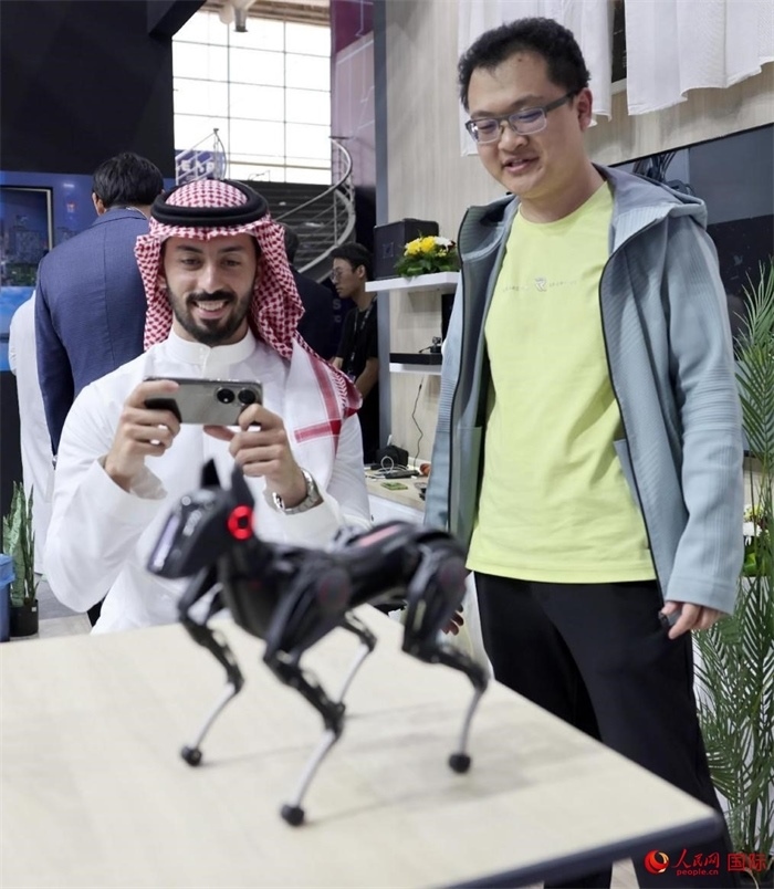一名觀眾在體驗操作機器狗。人民網(wǎng)記者 管克江攝