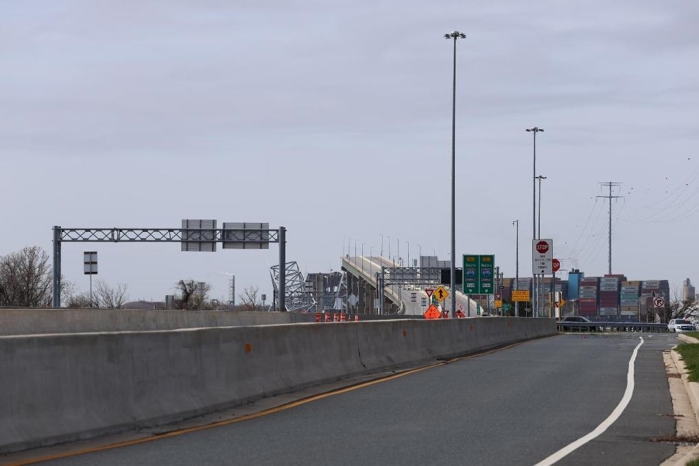 這是3月26日在美國馬里蘭州巴爾的摩拍攝的坍塌的大橋。新華社記者胡友松攝