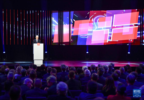 4月21日，挪威首相斯特勒在德國漢諾威工業(yè)博覽會開幕式上致辭。挪威是今年展會主賓國。新華社記者 任鵬飛 攝