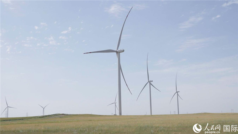 阿克莫拉州風(fēng)電項(xiàng)目群風(fēng)機(jī)。 人民網(wǎng)記者 葛泰佚攝