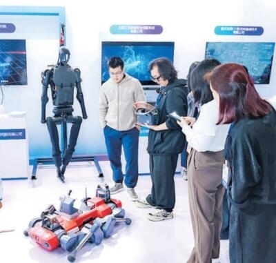 普陀區(qū)“中華武數”科創(chuàng)集市上，展位工作人員在向觀眾展示機器人。資料圖片