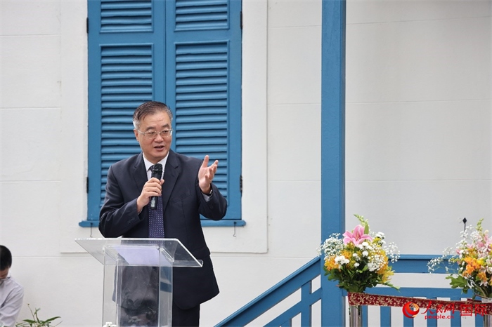 中國駐巴西大使祝青橋在開園儀式上發(fā)表致辭。人民網(wǎng)記者 張志文攝