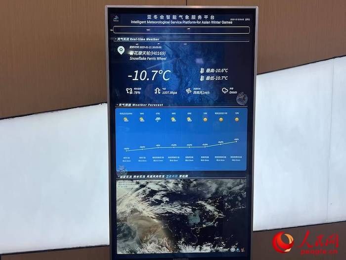 摩天輪等候大廳實(shí)時顯示的氣象信息。人民網(wǎng) 高清揚(yáng)攝