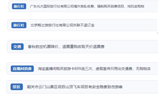 網(wǎng)友在“人民投訴”平臺(tái)反映涉旅游消費(fèi)相關(guān)糾紛。（“人民投訴”用戶投訴截圖）
